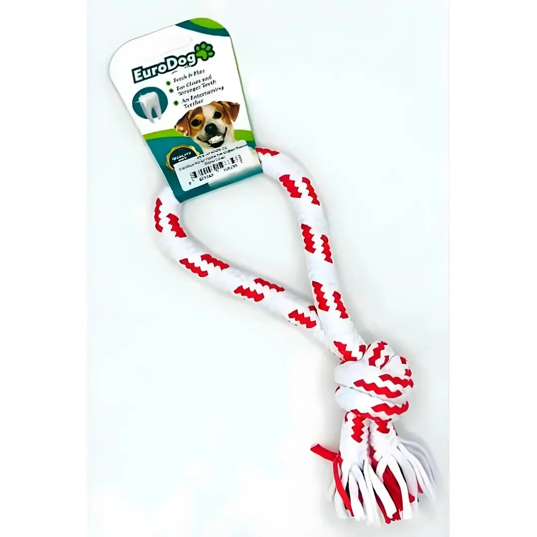 EuroDog Köpek Oyuncağı Diş İpi Halka Tek Düğüm Kırmızı Beyaz 25 cm